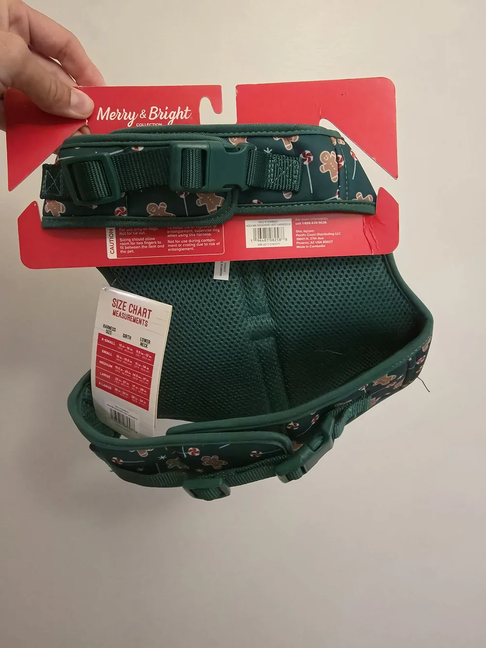 Merry & Bright Green Holiday Gingerbread Dog Vest Harness - Medium